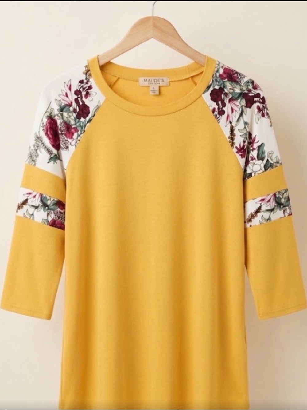 Mustard Yellow Floral Raglan Sleeve Top
